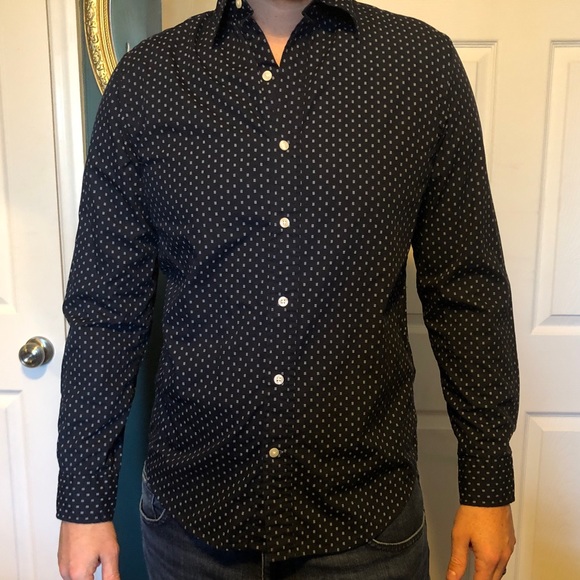 Gap Men’s Slim Fit casual printed long sleeve button down, black and white (M) - Picture 7 of 9